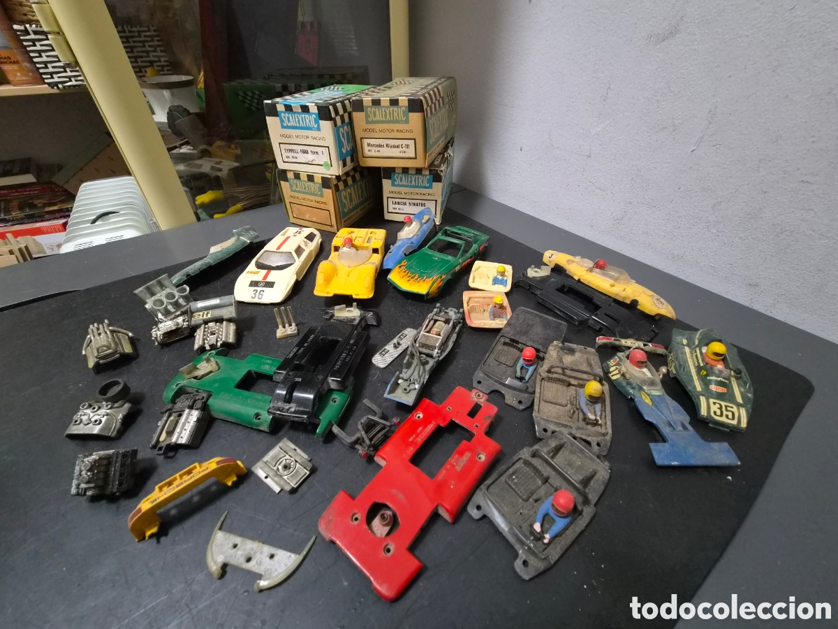 Scalextric: EXIN SCALEXTRIC GRAN LOTE DE PIEZAS ACCESORIOS DESGUACE CAJAS ORIGINAL A&Ntilde;OS 70