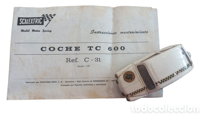 Scalextric: Scalextric Exin Coche SEAT TC-600 BLANCO. A&ntilde;os 60 slot car 1:32 Made in Spain 600 TC Ref. C-31