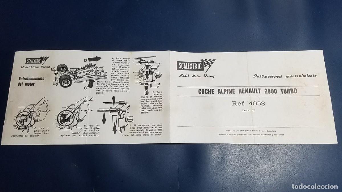 Scalextric: SLOT SCALEXTRIC EXIN INSTRUCCIONES DE MANTENIMIENTO RENAULT ALPINE 2000 TURBO REF. 4053