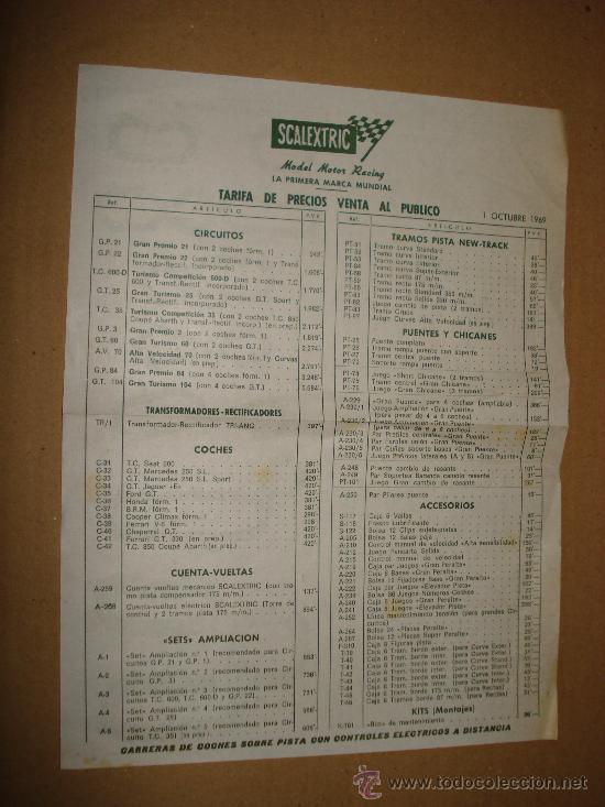 Scalextric: TARIFA DE PRECIOS 1 DE OCTUBRE DEL A&Ntilde;O 1969 SCALEXTRIC.IMPECABLE. - Foto 1