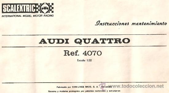 Scalextric: SCALEXTRIC - EXIN - INSTRUCCIONES - AUDI QUATTRO - Foto 1