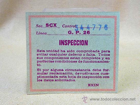 Scalextric: HOJA DE INSPECCION, SCALEXTRIC, EXIN - Foto 1