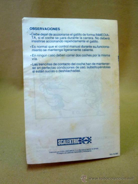 Scalextric: CONTROL MANUAL DE VELOCIDAD, SCALEXTRIC, REF 7701, INSTRUCCIONES DE USO - Foto 3