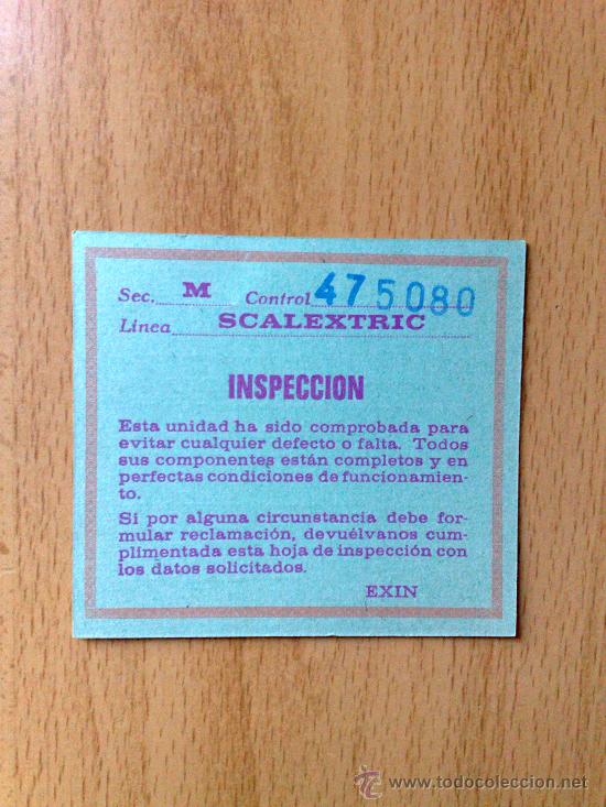 Scalextric: TARJETA DE INSPECCION SCALEXTRIC EXIN - Foto 1