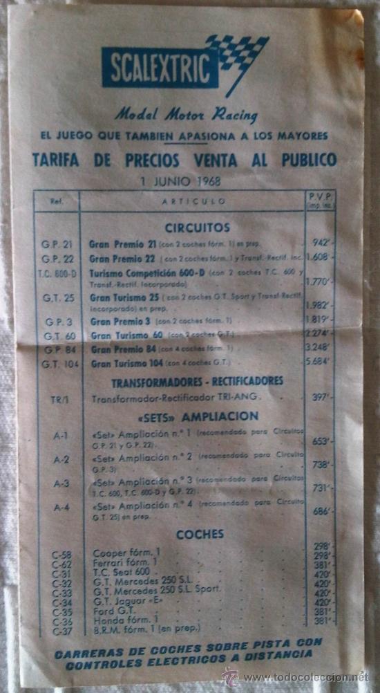 Scalextric: TARIFA DE PRECIOS SCALEXTRIC EXIN - 1 JUNIO 1968 - Foto 1
