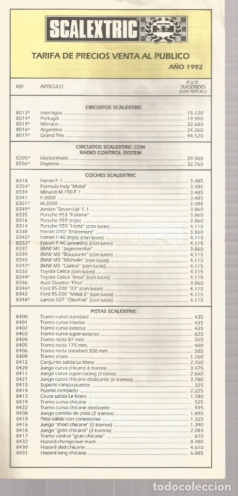 Scalextric: SLOT, TARIFA 1992 SCALEXTRIC - Foto 1