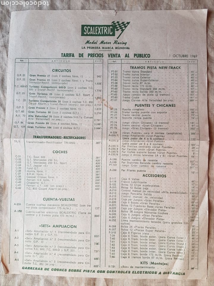 Scalextric: Scalextric tarifa precios 1969 - Foto 1