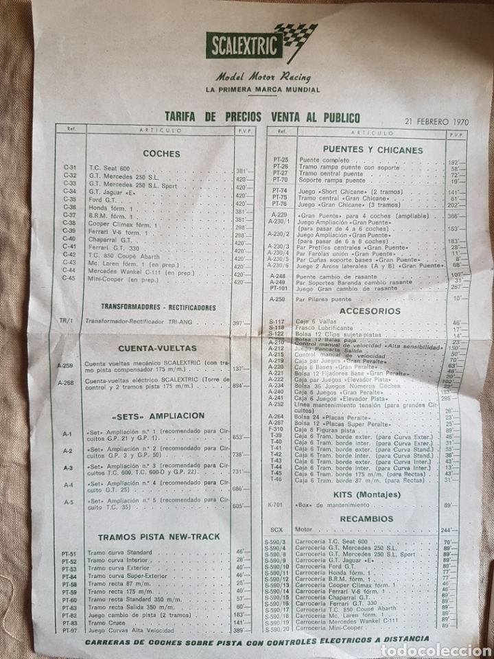 Scalextric: Lista precios scalextric 1970 - Foto 1