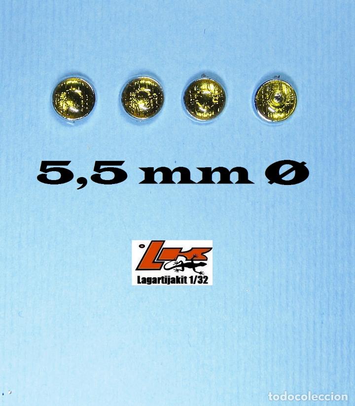 Scalextric: 4 FAROS AMARILLOS 5,5 MM GRABADOS CON ARO CROMADO - 1/32 1/24 KIT RESINA LIGHTS LENSES