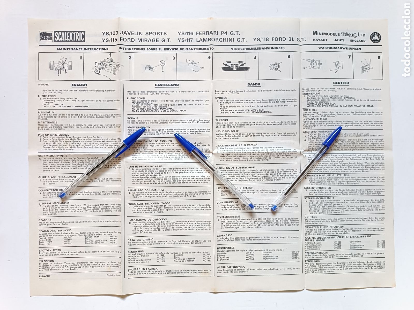 Scalextric: Instrucciones Mantenimiento Scalextric YOU STEER - Ford Mirage Javelin Sports Ferrari GT Lamborghini