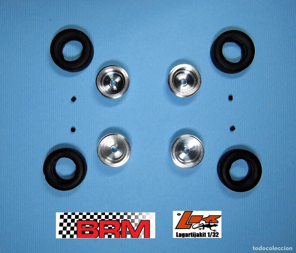Scalextric: BRM 14&rdquo; -4 LLANTAS ALUMINIO + 4 NEUMATICOS 19 x 6 MM 1/32 RESIN KIT MITTOS NINCO