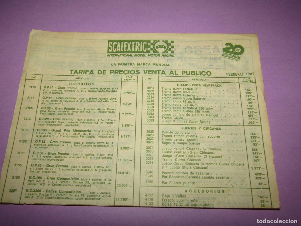 Scalextric: Antigua Tarifa de Precios de SCALEXTRIC EXIN 20 Aniversario 1962 - 1982