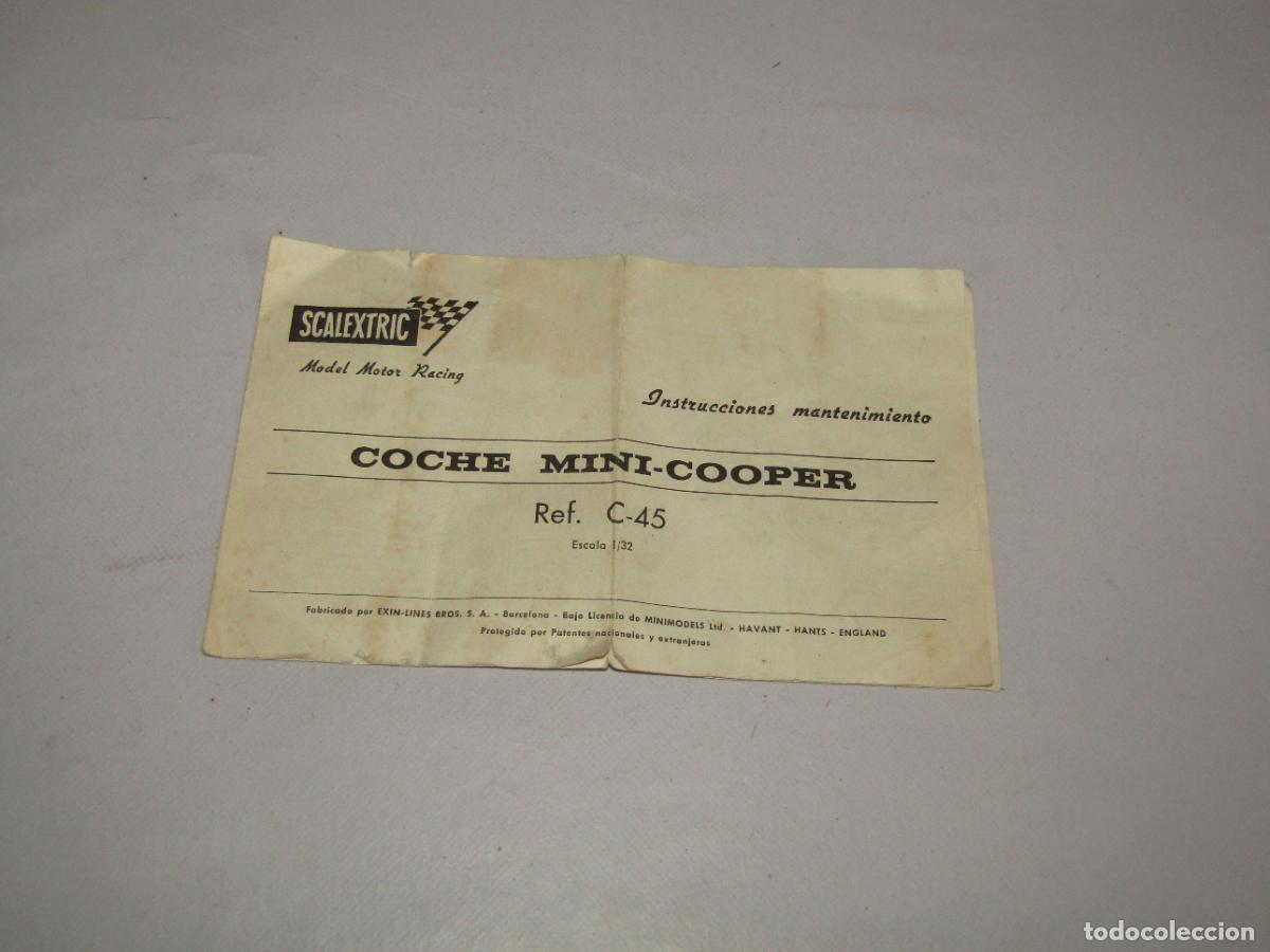 Scalextric: Antiguo Manual de Instrucciones y Mantenimiento del MINI COOPER Ref. C-45 de SCALEXTRIC EXIN