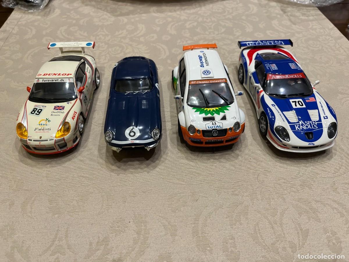 Scalextric: LOTE DE 4 COCHES SCX: PORSCHE 911 GT3R - VOLKSWAGEN POLO - JAGUAR E TYPE- CALLAWAY C12 R