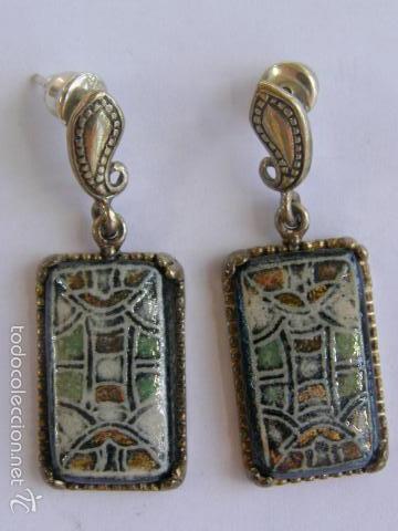 Segunda mano: PENDIENTES EN PLATA DE LEY Y CERAMICA PINTADA A MANO. - Foto 1