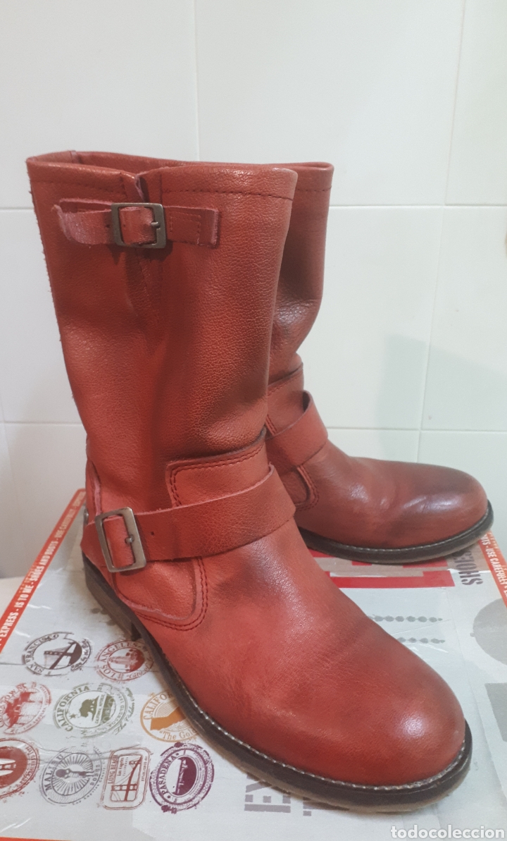 botas piel rojas estilo motero hebilla talla 38 - Comprar ropa y  complementos de segunda mano en todocoleccion - 268983779