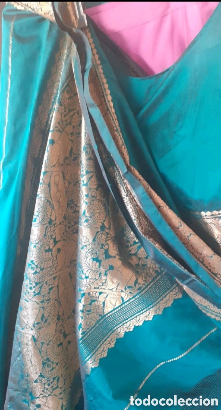 Segunda mano: Sari de seda, color verde - Foto 3