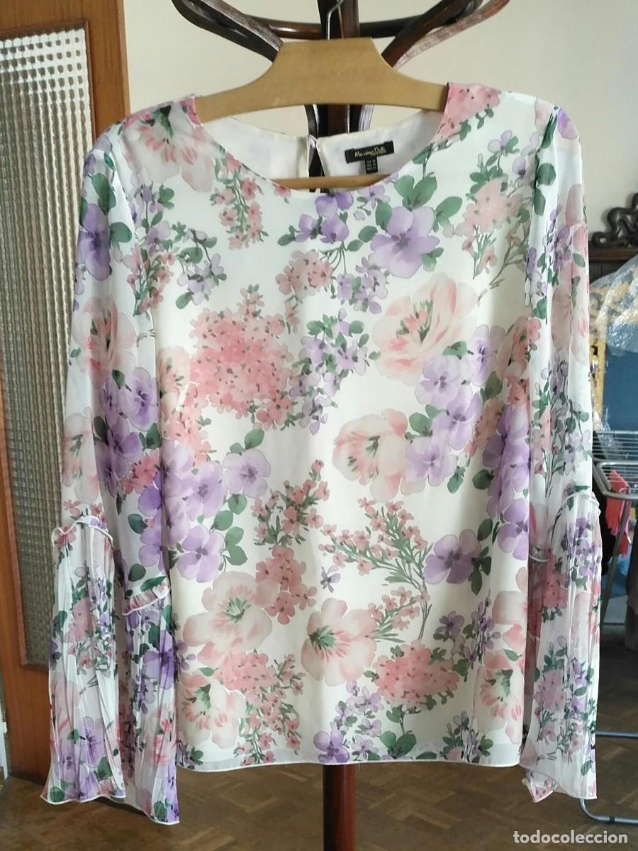 Segunda Mano: Rb 197 Blusa sedosa forrado cuerpo - Massimo Dutti - T 42 - con estampado colores pasteles