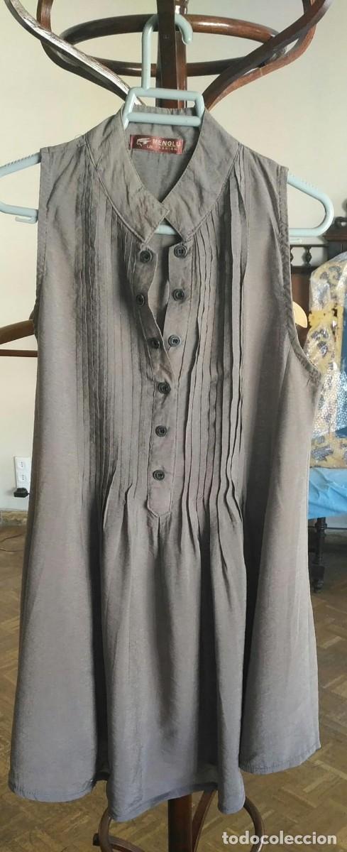 Segunda Mano: Rb 201 Vestido corto sin mangas - Menglu Fashion - abierto delante y con jaretas - 82cm largo