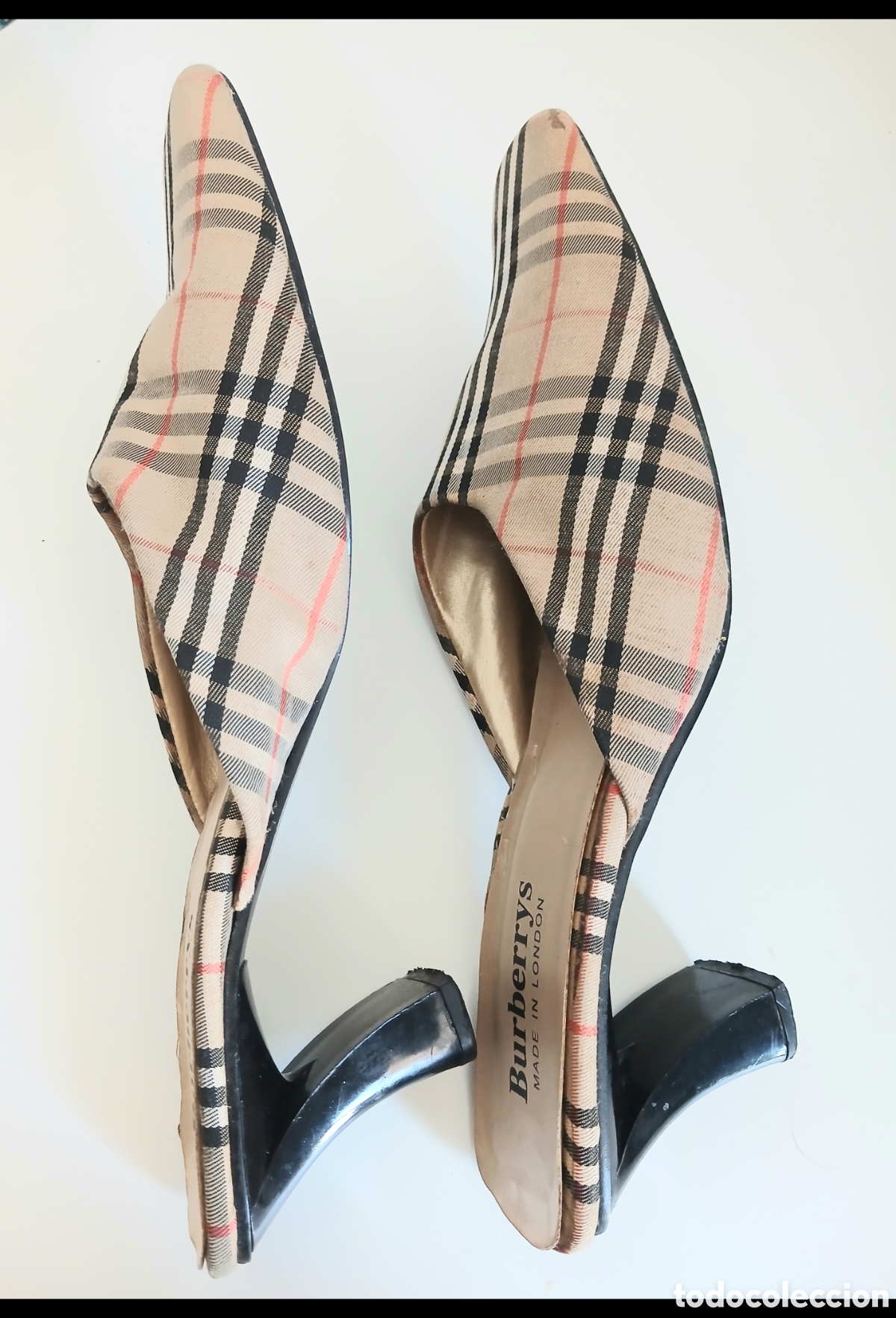Segunda Mano: Zapatos Tac&oacute;n BURBERRYS Nova Check - Tipo Mule / Chinela Vintage A&ntilde;os 90 Puntera Cerrada Talla 41