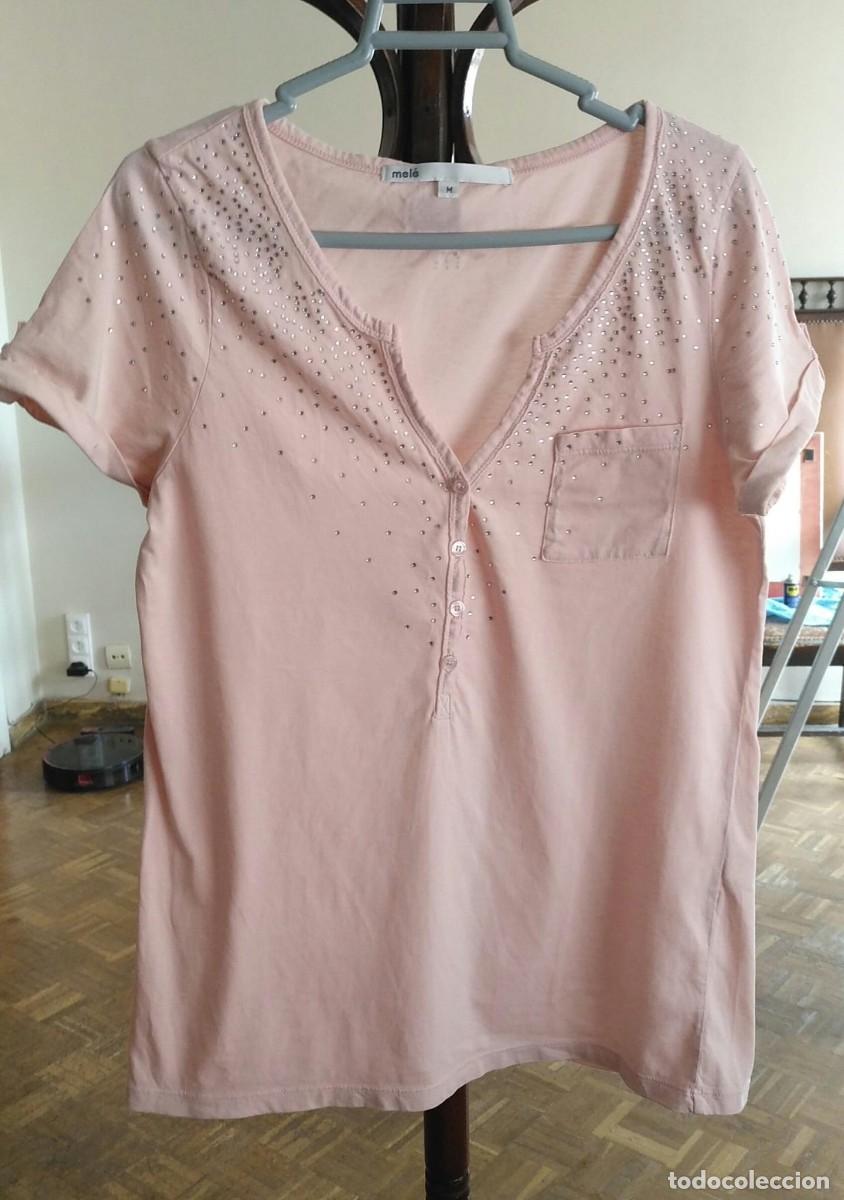 Segunda Mano: Rb 215 Camiseta rosa manga corta MEL&Eacute; - T M - Detalle en mangas y espalda y pedrer&iacute;a delante