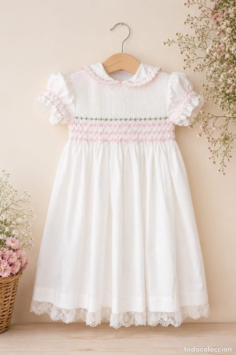 Segunda Mano: VESTIDO DE FRUNCES BLANCO NI&Ntilde;A A&Ntilde;OS 80 BUEN ESTADO TALLA BEB&Eacute; CON LAZO EN ESPALDA
