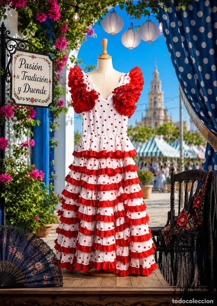 Segunda M&atilde;o: ✨VESTIDO DE GITANA FLAMENCA GITANILLA A&Ntilde;OS 80 HECHO A MANO ARTESANAL FERIA✨