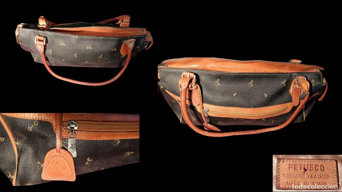 Segunda Mano: BOLSO PETUSCO GENUINE LEATHER - MONOGRAMA CABALLITOS - MADE IN SPAIN - A&Ntilde;OS 90