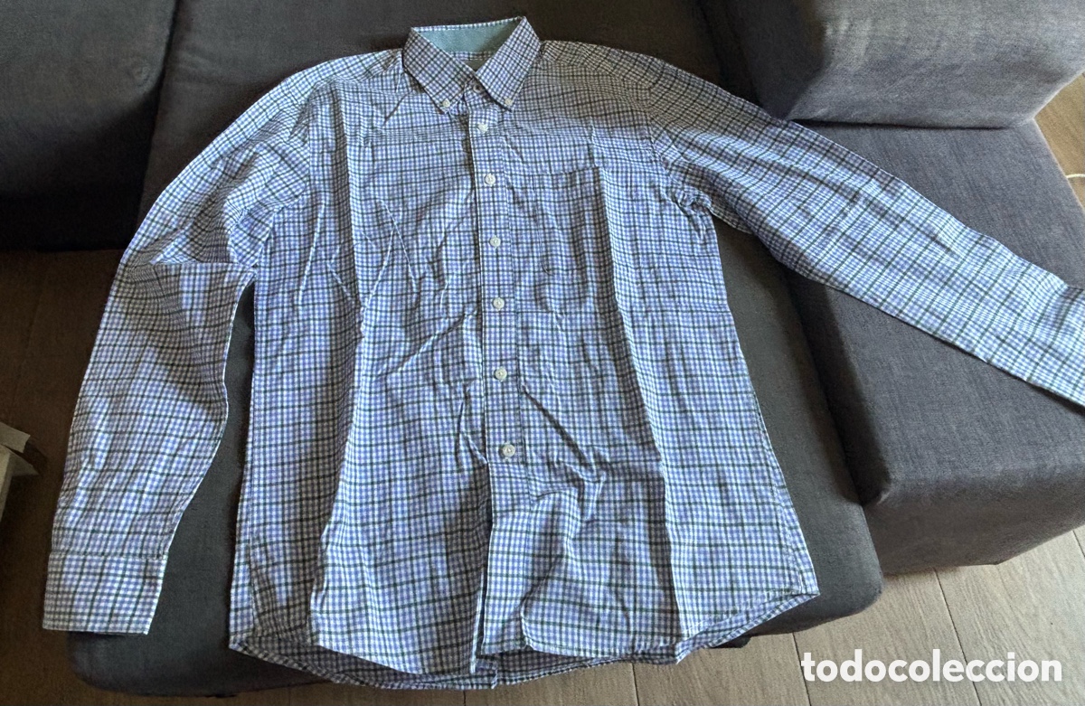 Segunda Mano: Camisa Antonio Bacci Hombre Talla 3 M Manga Larga Cuadros Azul Morado Elegante