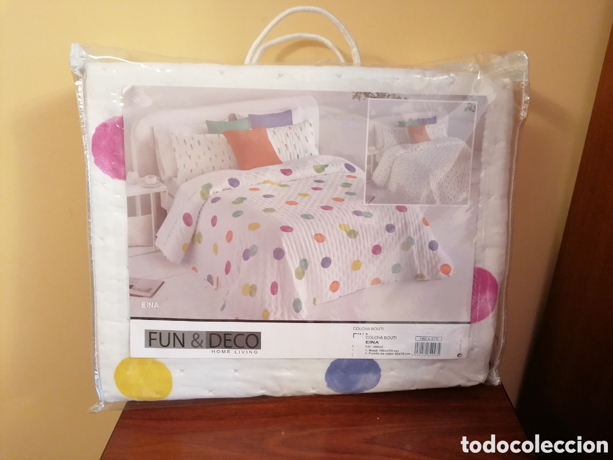 Segunda Mano: Colcha Bouti Modelo Eina 180x270 + Funda Coj&iacute;n 50x70.Fun & Deco. Sin Estrenar.En Bolsa Original.
