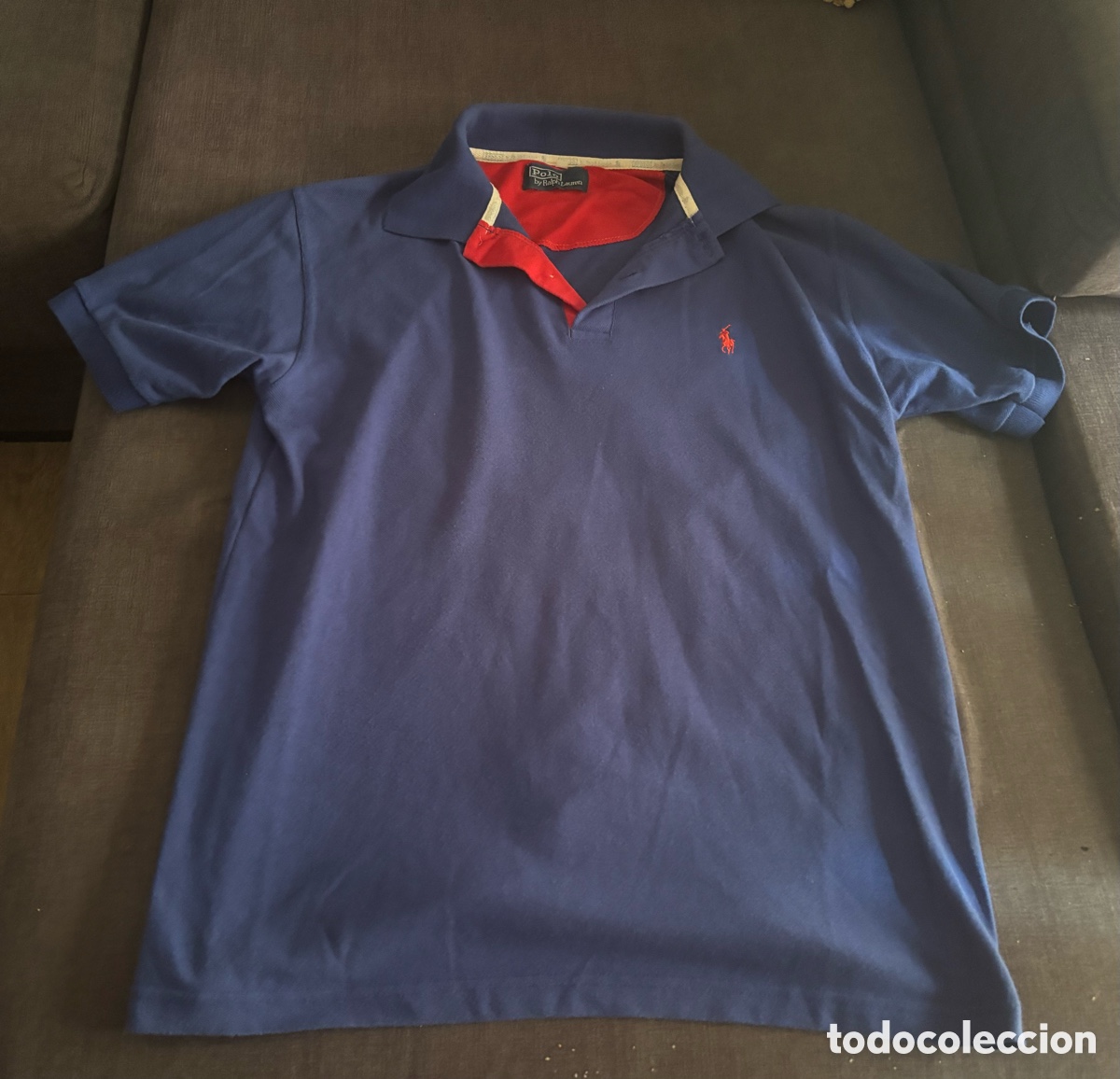 Segunda mano: Polo Ralph Lauren Hombre Manga Corta Azul Marino Detalles Rojo Logo Talla M