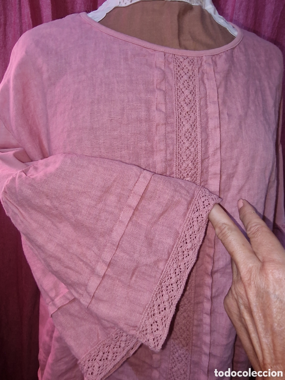Segunda mano: Preciosa blusa boho,manga tres cuartos,talla ML,color rosa empolvado