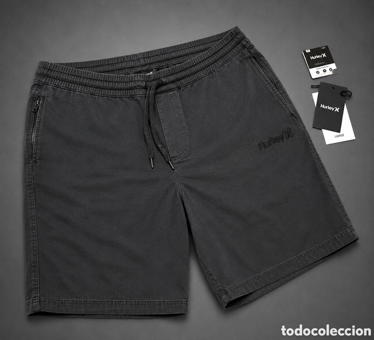 Segunda mano: Hurley short bermuda de algod&oacute;n negro cintura el&aacute;stica talla L