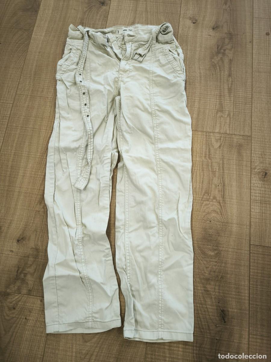 Segunda mano: Pantal&oacute;n Mujer Mango Blanco Con Cintur&oacute;n Talla EUR 36 Casual Elegante
