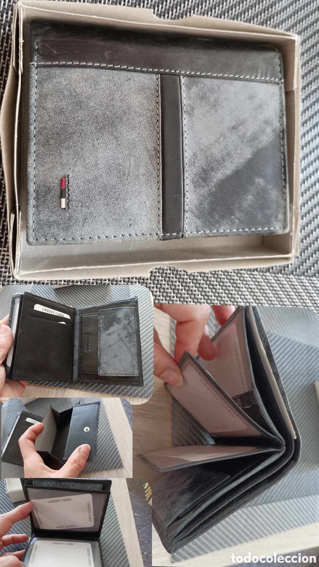 Segunda mano: Billetera de en piel multiples departamentos nueva negra y gris