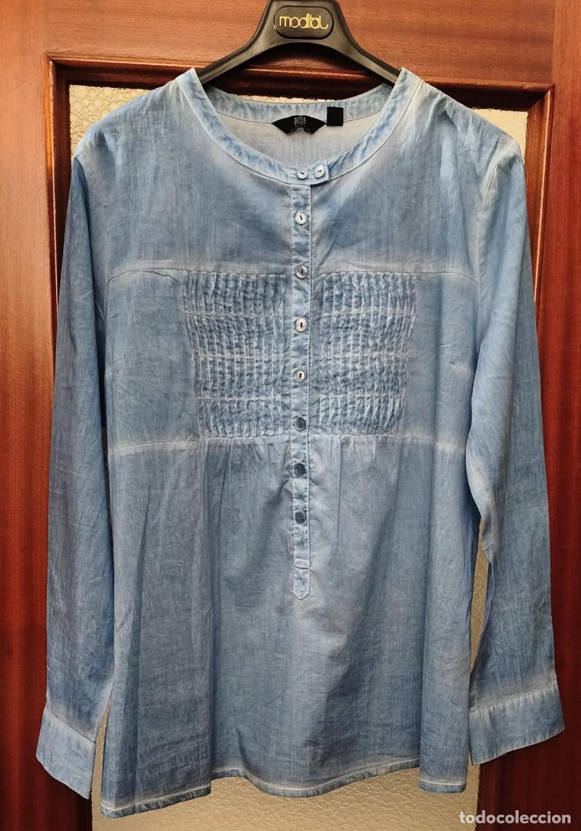 Segunda mano: RB 267 Camisola / Blusa manga larga Javier Simorra azul con aguas - T 40 - 100% algod&oacute;n