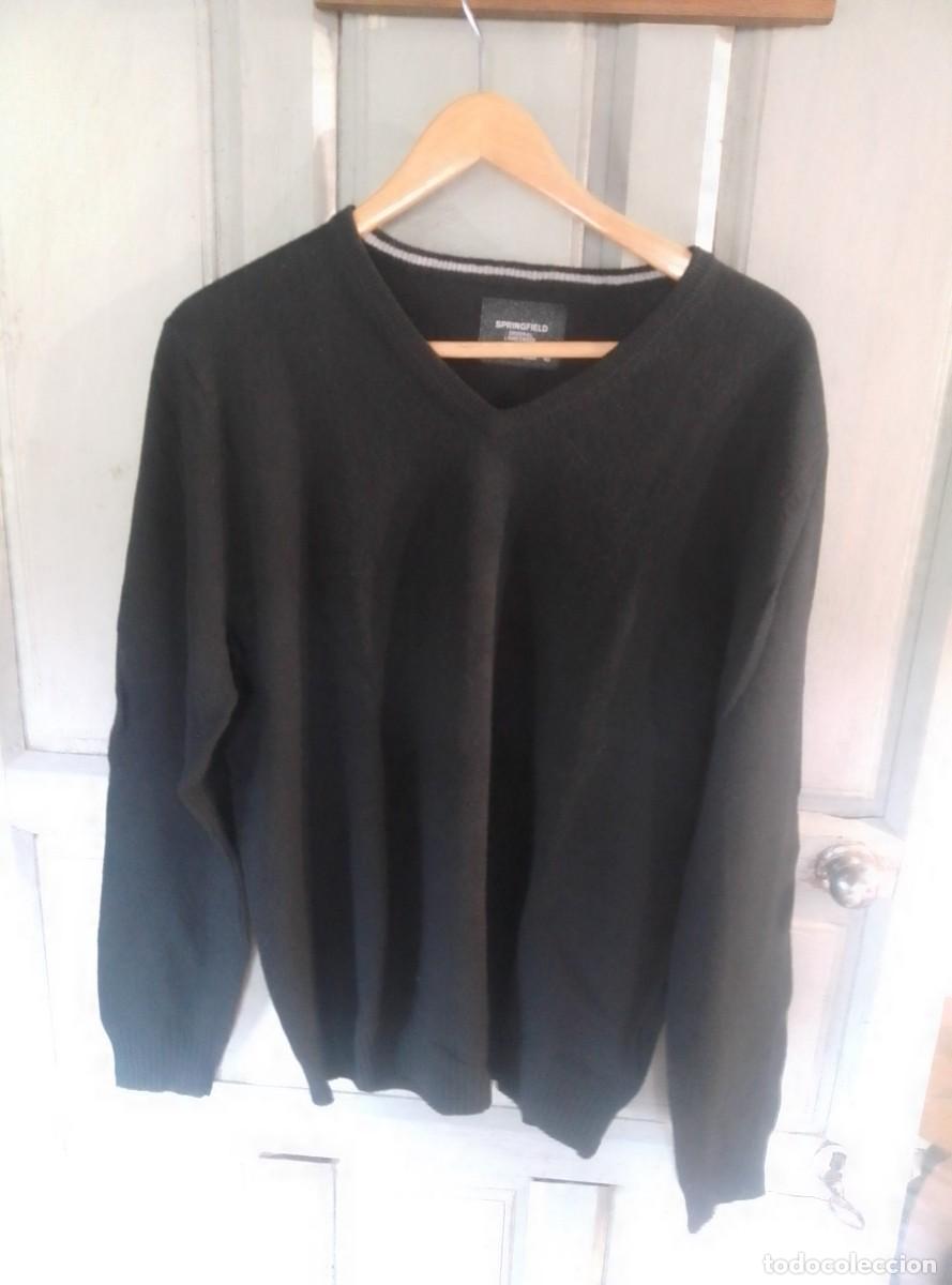 Segunda mano: Sencillo jersey de punto fino y cuello pico de Springfield. Negro. Talla L