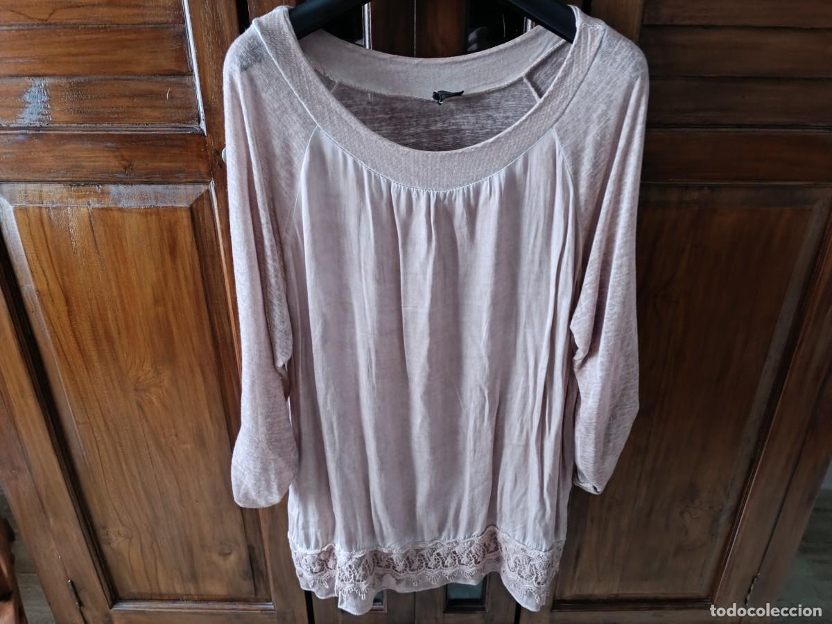 Segunda mano: BLUS&Oacute;N SE&Ntilde;ORA ENCAJE Y LENTEJUELAS ROSA P&Aacute;LIDO - MISS STYLE - TALLA XL.