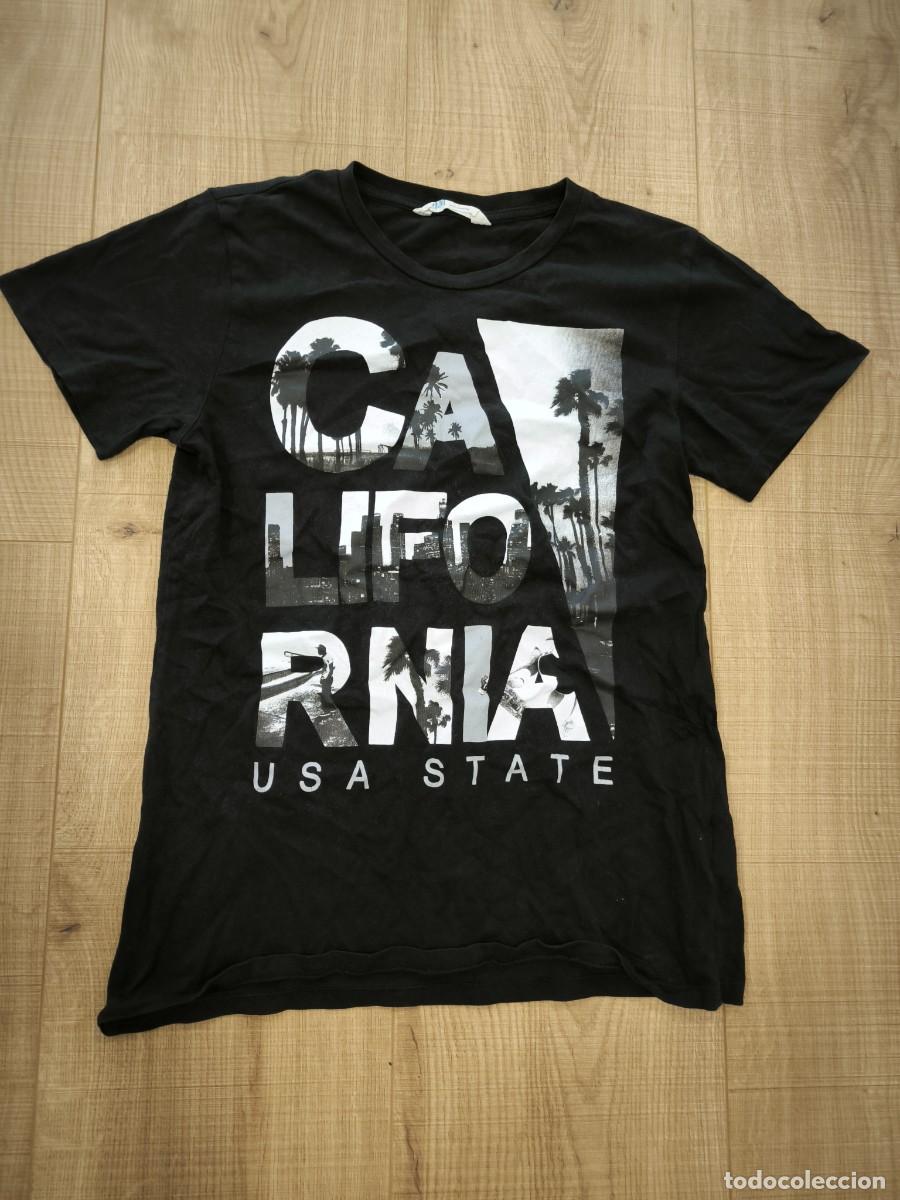 D'Occasion: Camiseta Negra California USA State &ndash; Estampado Fotogr&aacute;fico De Palmeras Y Skyline, Talla S/M
