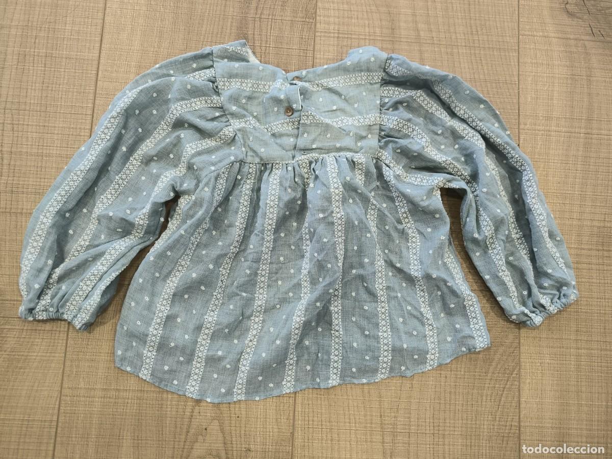 D'Occasion: Blusa Ni&ntilde;a Zara Baby Talla 4-5 A&ntilde;os &ndash; Azul Celeste con Topitos y Puntilla