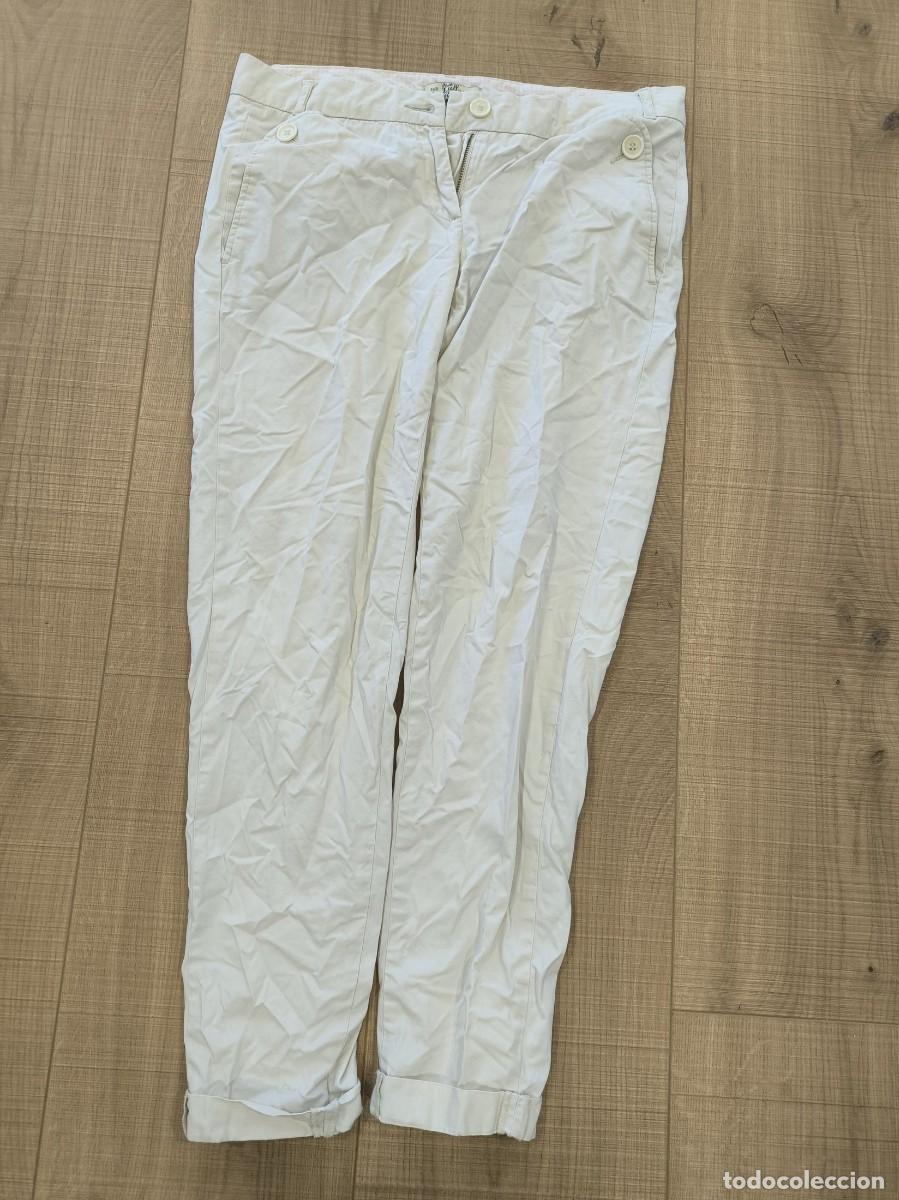 D'Occasion: Pantal&oacute;n Pull & Bear Talla 38 &ndash; Chino Blanco Roto de Mujer Corte Recto