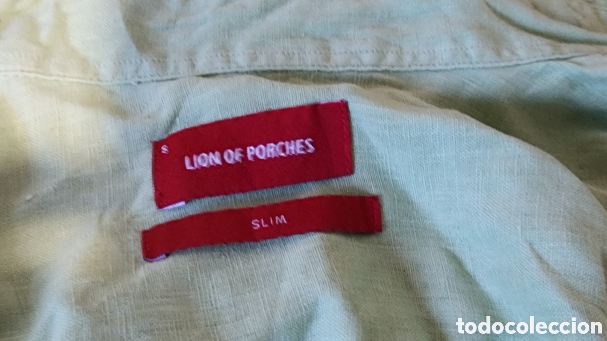 Segunda mano: Camisa Hombre Lino Lion of Porches Talla S Slim Fit - Verde Menta / Pistacho (Original)
