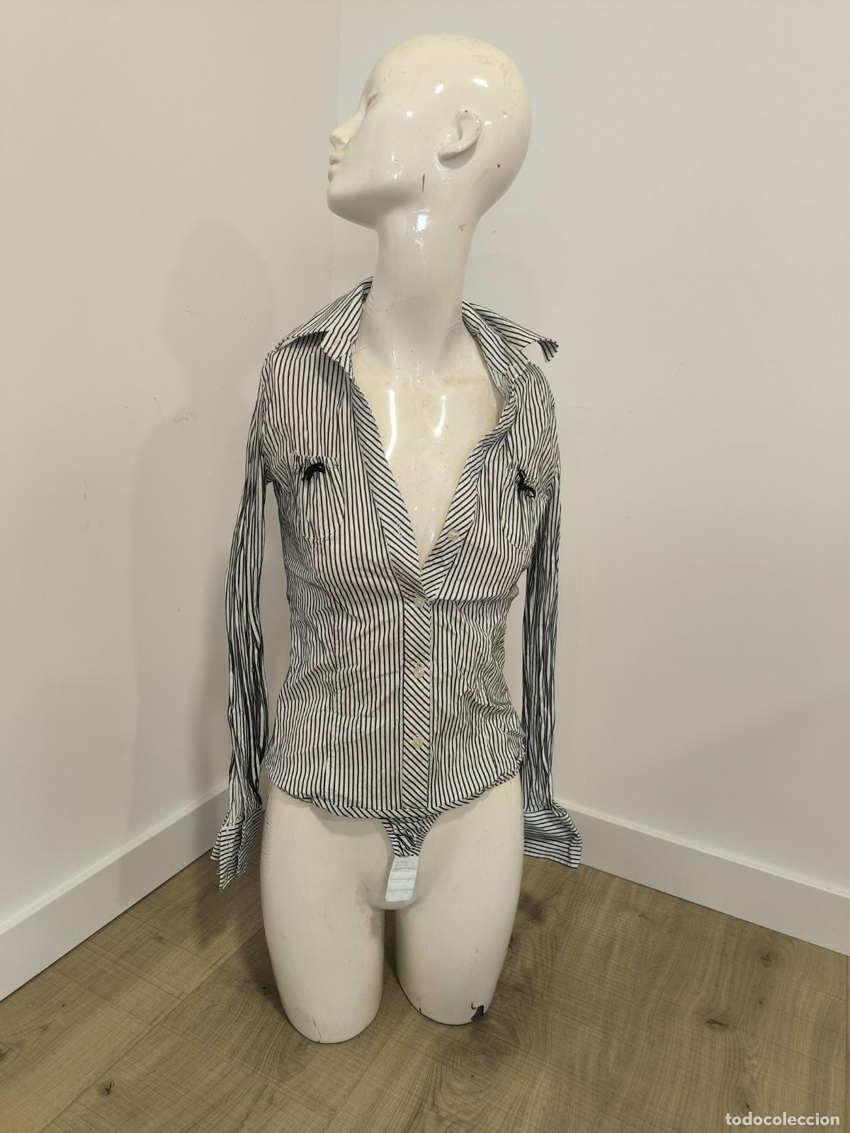 Second-Hand: Camisa de Rayas Fly Girl Talla M &ndash; Blanca y Azul Marino Manga Larga Made in Italy