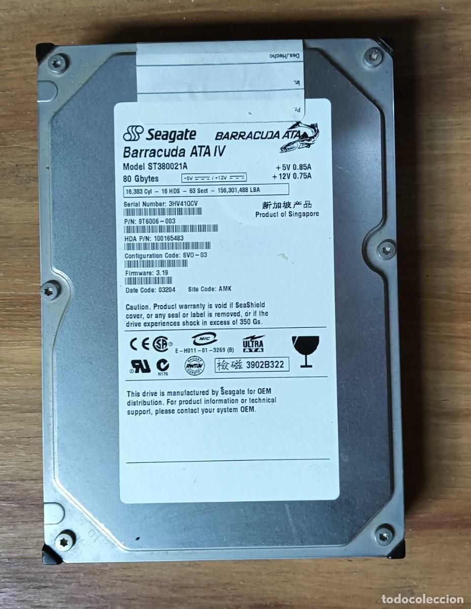 Segunda mano: DISCO DURO VINTAGE SEAGATE BARRACUDA ATA IV ST380021A - 80 GB - IDE ULTRA ATA/100 - 7200 RPM - 3,5&rdquo;