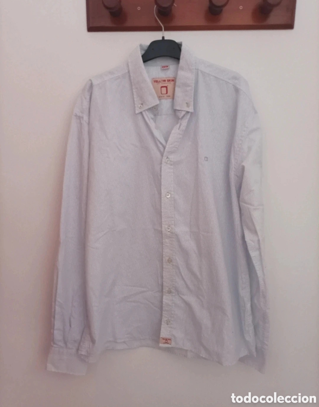 Segunda mano: Camisa Hombre Azul Blanca Microestampado Yellow Skin Talla XXL Manga Larga