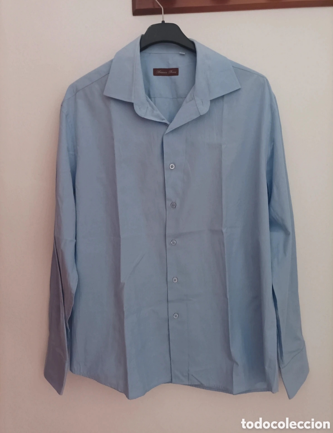 Segunda mano: Camisa Hombre Azul Claro Lisa Antonio Bacci Talla 4 XL Manga Larga