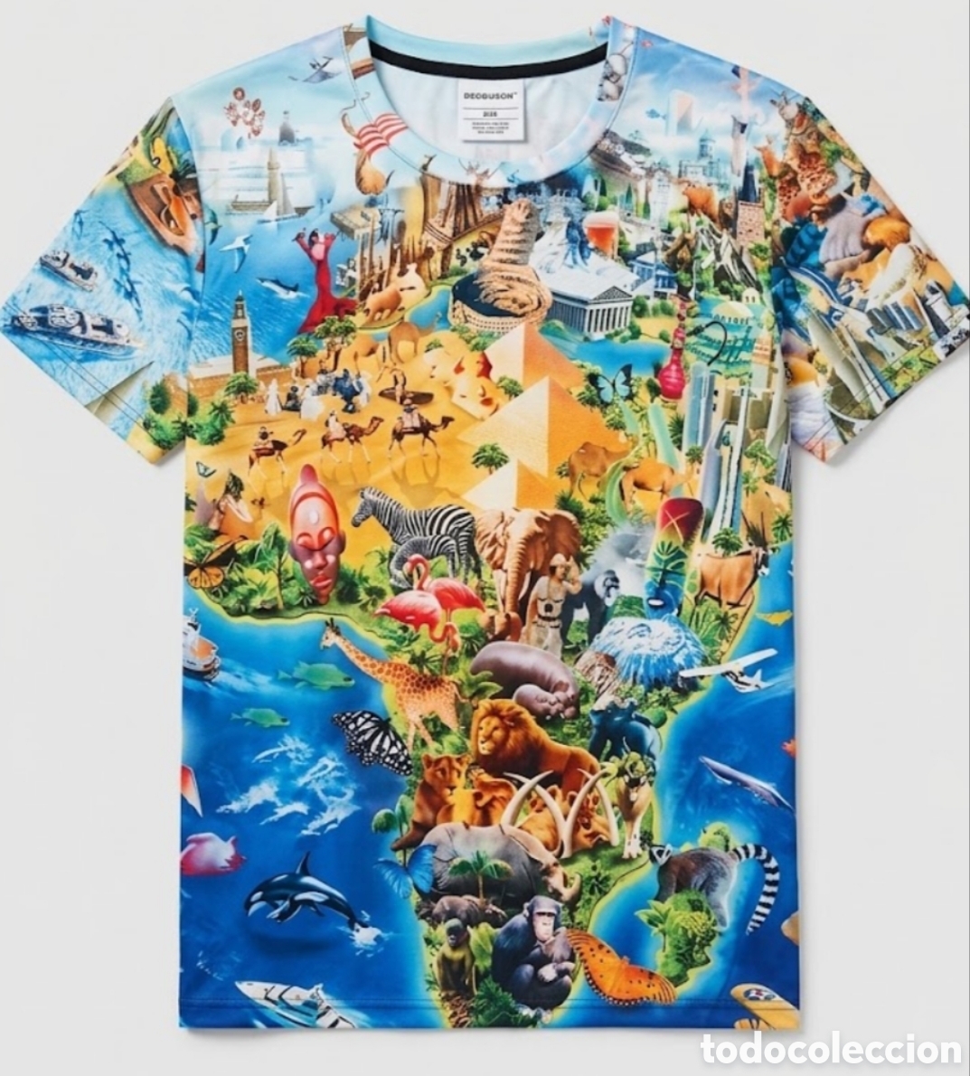 Segunda mano: Camiseta mapa del mundo y safari veraniega &ndash; Estampado integral multi-color