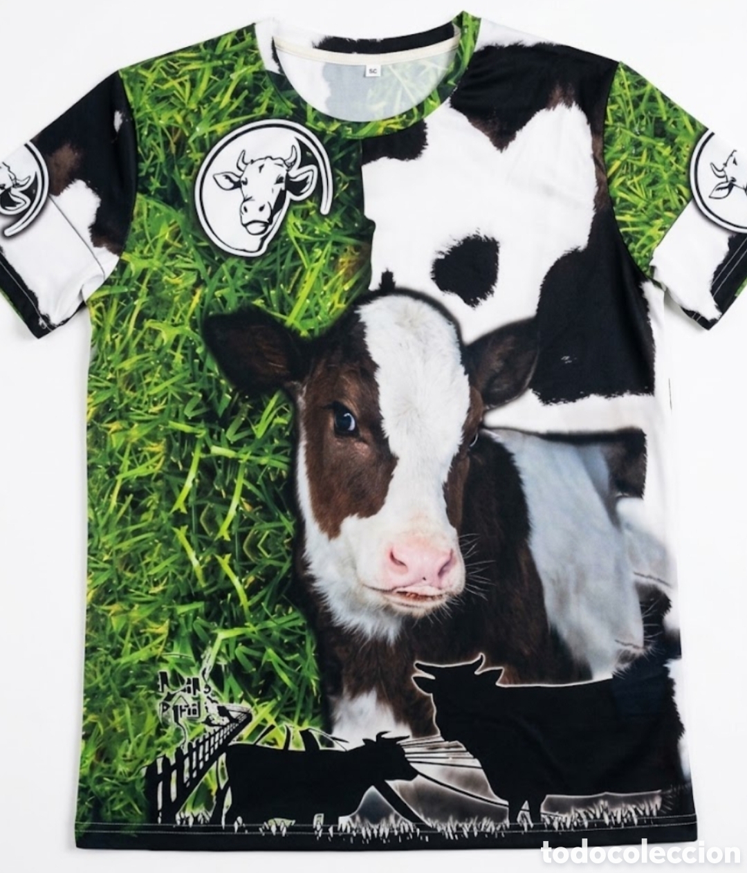 Segunda mano: Camiseta estampa vaca y ternero &ndash; Estampado integral verde y vaca