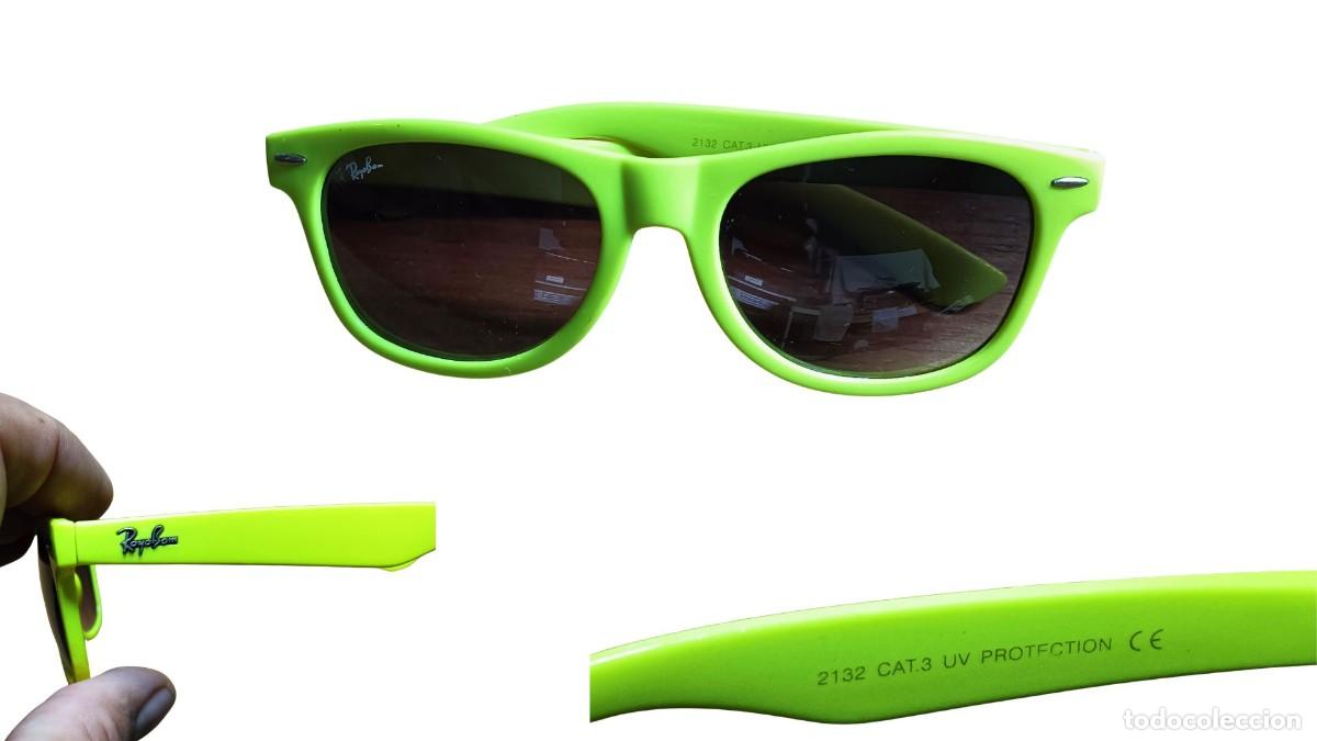 Segunda mano: GAFAS DE SOL VINTAGE UNISEX - ESTILO WAYFARER - MONTURA VERDE NE&Oacute;N MATE