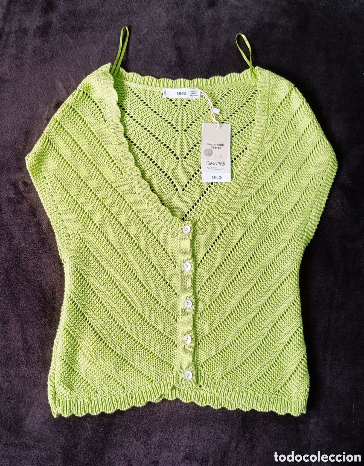 Segunda mano: A estrenar ⭐ Top/chaleco, punto calado, verde lima. MANGO Outlet. Talla XS. NUEVO, con etiquetas.